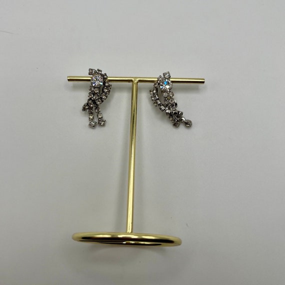 Vintage rhinestone dangle earrings, clip on - image 2