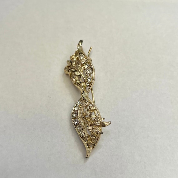 Vintage rhinestone leaf hair clip, 1960s - image 5