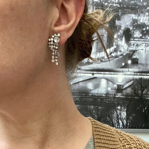 Vintage rhinestone dangle earrings, clip on - image 4