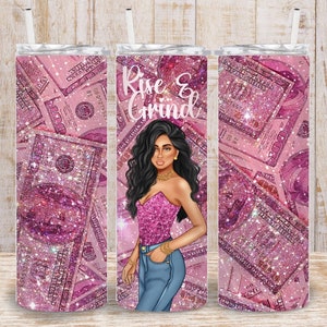 Digitaler Luxus Fashion Girl Pink Glitter Dollar Bill 20 Unzen Tumbler Wrap - PNG Sublimation 300 dpi