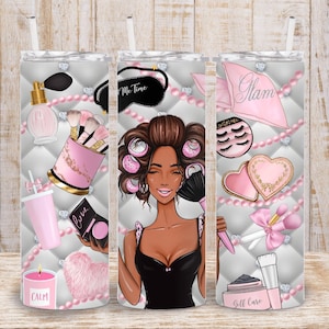 Digital Glam Makeup Girl 20oz Tumbler Wrap - PNG Sublimation Quilted Cushion 300 dpi