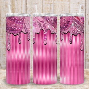 Digitaler Hot Pink Glitter Drip Dollar Bill 20 Unzen Tumbler Wrap - PNG Sublimation 400 dpi