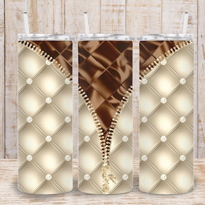 Digital Bronze Champagne Zipper 20oz Tumbler Wrap - PNG Sublimation Diamond Rhinestone  Design 400 dpi
