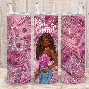 Digital Fashion Girl Pink Glitter Dollar Bill 20 Unzen Tumbler Wrap - PNG Sublimation 300 dpi