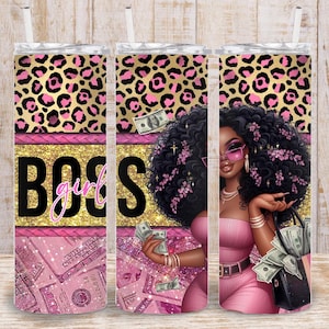 Digital Pink Glitter Dollar Bill Boss Girl 20 Unzen Tumbler Wrap - PNG Sublimation 400 dpi - Glam Girl Tumbler