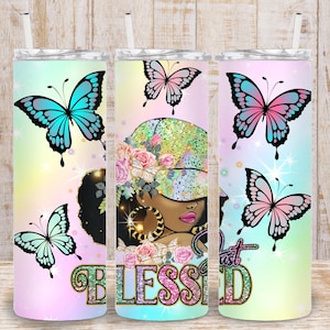 Digital gesegnete schwarze Frau 20 Unzen Tumbler Wrap - Faith Tumbler Wrap - PNG Sublimation 300 dpi