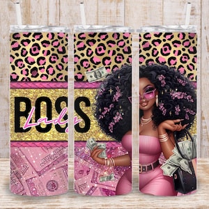 Digital Pink Glitter Dollar Bill Boss Girl 20 Unzen Tumbler Wrap - PNG Sublimation 400 dpi - Glam Girl Tumbler