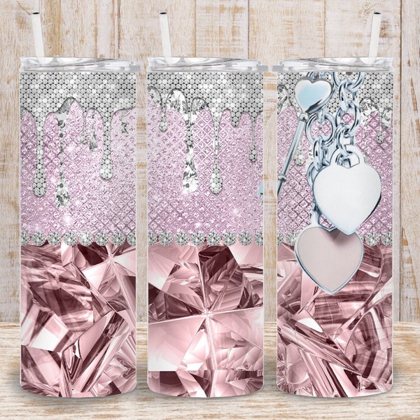 Digital Pink Bling Glam 20oz Tumbler Wrap - PNG Sublimation 300 dpi