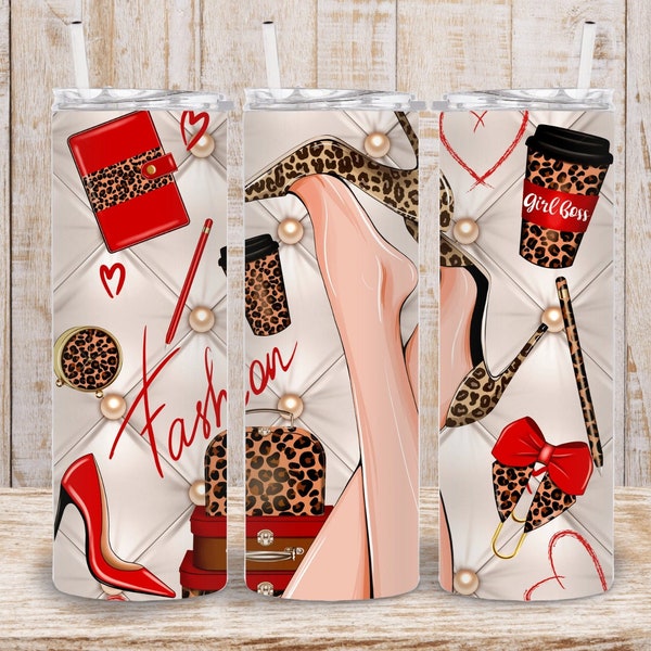 Digital Fashion Legs 20oz Tumbler Wrap - PNG Sublimation Leopard Print 300 dpi