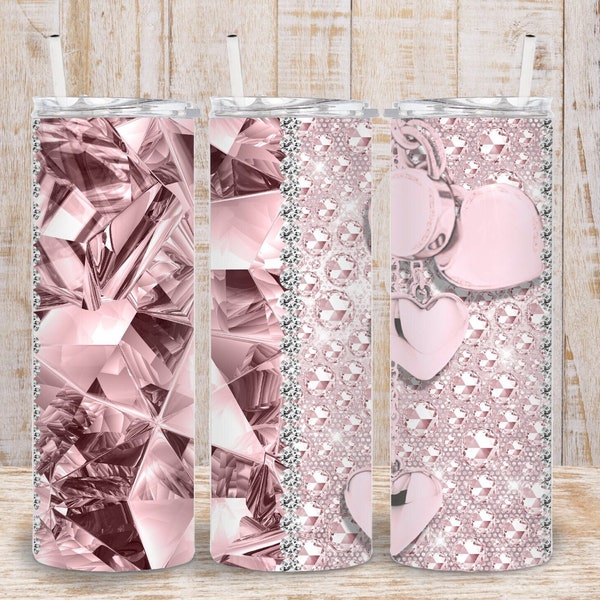 Digital Pink Bling Glam 20oz Tumbler Wrap - Half and Half Tumbler - PNG Sublimation 300 dpi