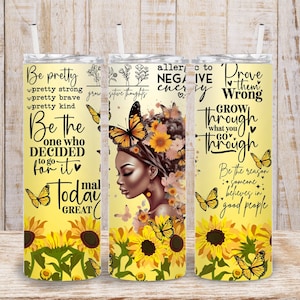 Digitale mooie zwarte vrouw positieve bevestiging 20oz Tumbler Wrap -PNG sublimatie 300 dpi