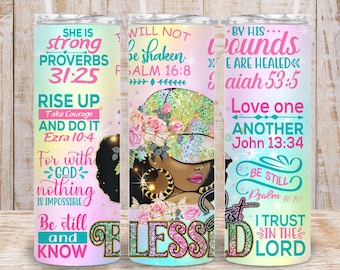 Tumbler Wrap Zalige zwarte vrouw - bijbelvers, png (digitale download)