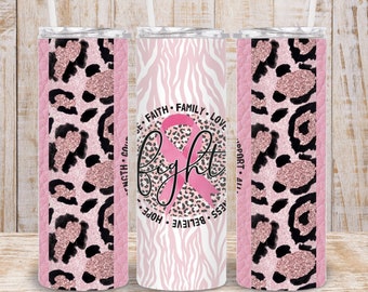 Digital Breast Cancer Awareness Pink Glitter 20oz Tumbler, Full Wrap Design - PNG