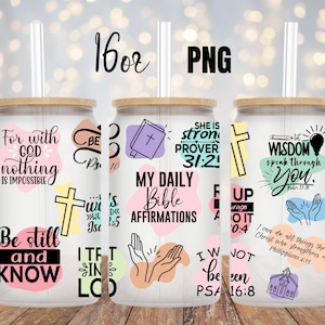 Digital Jar Glass Can 16oz Bible Verse Affirmation Coffee Wrap - PNG Glass Sublimation