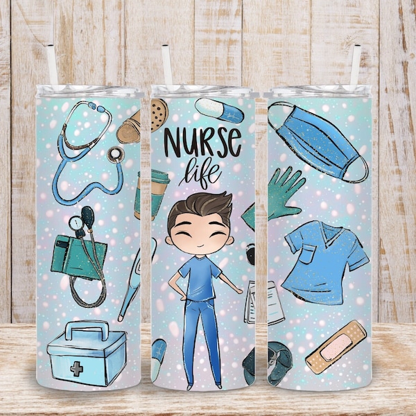 Digital Male Nurse Life 20oz Tumbler Wrap - PNG Sublimation 300 dpi