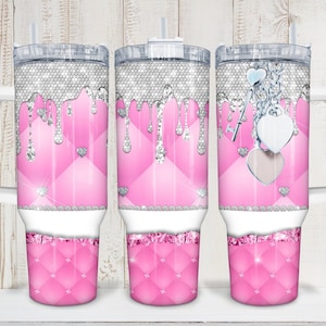 Digital Pink Glitter Bling Glam 40 Unzen Becher Wrap - PNG Sublimation 300 dpi