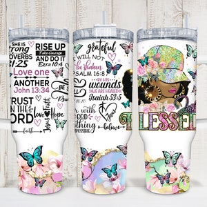 Digitale gesegnete schwarze Frau Bibel Zitat Christian 40 Unzen Tumbler Wrap -PNG Sublimation 300 dpi