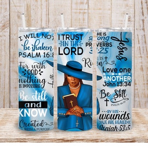 Digitale gezegende zwarte vrouw 20oz Tumbler Wrap - Blauwe Bijbelvers Tumbler Wrap - PNG Sublimatie 300 dpi
