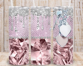 Digital Pink Bling Glam 20oz Tumbler Wrap - PNG Sublimation 300 dpi