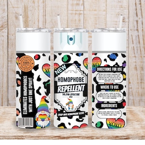 Digital LGBT Homophobe Be Gone Spray Botella 20oz Tumbler Wrap Gay Pride- PNG Sublimación 300 dpi Divertido Repelente Spray Vaso