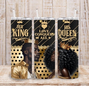 Numérique noir Queen King love 20 oz Tumbler Wrap - Tumbler Bling doré - PNG sublimation 300 dpi