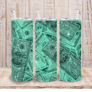 Digitaler Luxus Bling Glitter Dollar Bill 20 Unzen Tumbler Wrap - PNG Sublimation 300 dpi