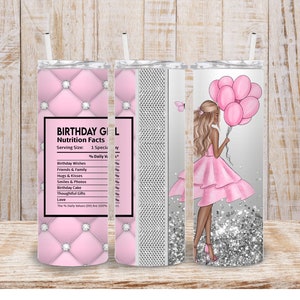 Digital Birthday Girl, valeur nutritive, emballage pour gobelet 20 oz - Sublimation PNG 300 dpi
