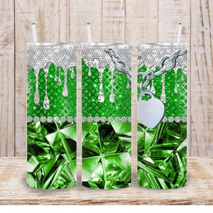 Digital Green Bling Glam 20oz Tumbler Wrap - PNG Sublimation 300 dpi