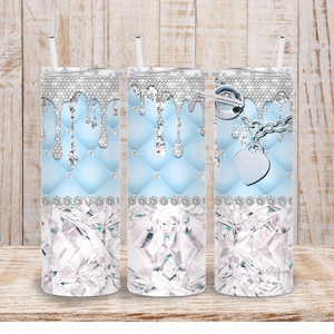 Digital Blue Bling Glam 20 Unzen Tumbler Wrap - PNG Sublimation 400 dpi