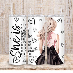 Digital Glam Confident Makeup Girl 20oz Tumbler Wrap - PNG Sublimation Motivational Women Quote 300dpi