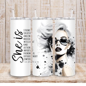 Digitale glamour zelfverzekerde make-up meisje 20oz Tumbler Wrap - PNG sublimatie motiverende vrouwen citeer 300dpi