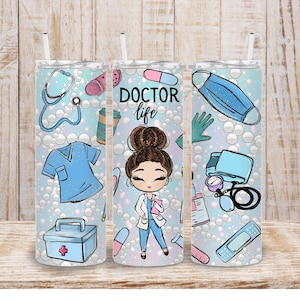 Digital Doctor Life 20oz Tumbler Wrap, Doctora Vaso - Sublimación PNG 300 dpi