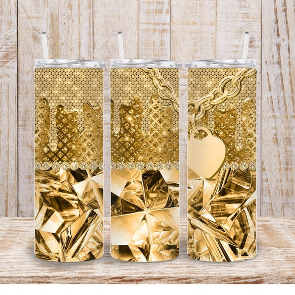 Digital Gold Bling Glam 20oz Tumbler Wrap - PNG Sublimation 400 dpi