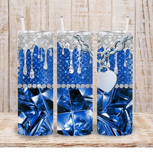 Digital Blue Bling Glam 20 Unzen Tumbler Wrap - PNG Sublimation 300 dpi