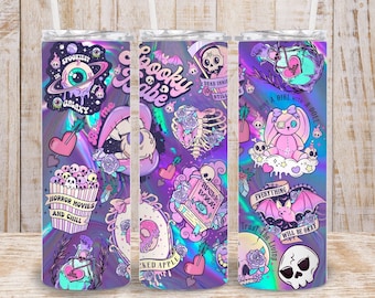 Digital Halloween Pastel Goth Stickers 20oz Tumbler Wrap  20oz - PNG Sublimation 300 dpi