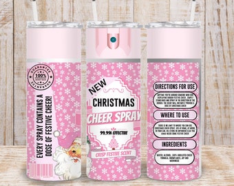 Christmas Cheer Spray Bottle 20oz Tumbler Wrap - Funny Pink PNG (Digital Download)
