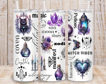Digital Purple Witch Gothic Spell 20oz Tumbler Wrap 20oz - Sublimación PNG 300 dpi