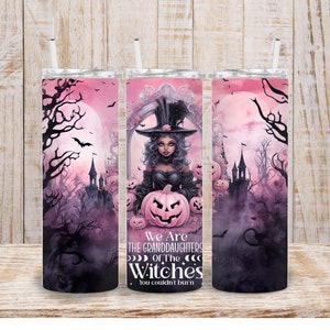 Digital Halloween Pink Witch 20oz Tumbler Wrap - PNG Sublimation 300 dpi