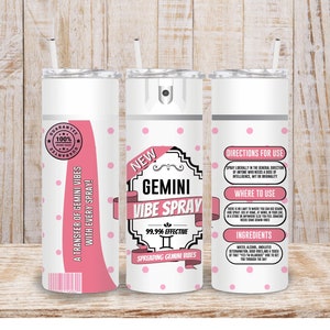 Digital Be Gone Gemini Zodiac Star Sign Spray Bottle 20oz Tumbler Wrap - PNG-sublimatie 300 dpi