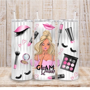 Digital Glam Makeup Girl 20oz Tumbler Wrap - Sublimazione PNG 300 dpi
