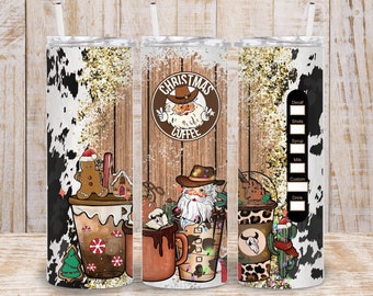 Digital Western Christmas Coffee 20oz Tumbler Wrap 20oz - PNG Sublimation 300 dpi