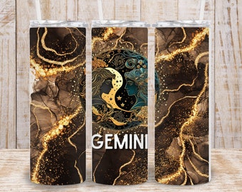 Digital Zodiac Gemini 20oz Tumbler Wrap - PNG Sublimation 400 dpi - Crystal Agate Tumbler