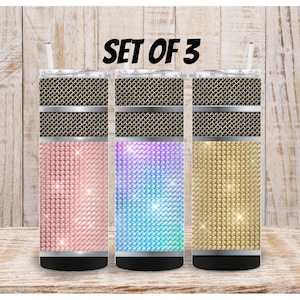 Digital Bling Glam Microphone 20oz Tumbler Wraps - Set of 3 - PNG Sublimation 400 dpi