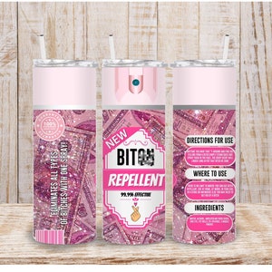 Digital Bitch Be Gone Spray Bottle 20oz Tumbler Wrap  20oz - PNG Sublimation 300 dpi Pink Glitter Dollar Tumbler Wrap