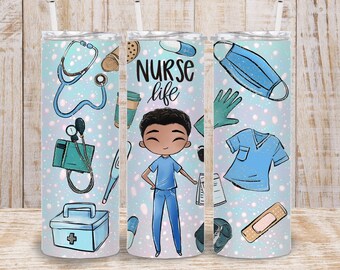 Digitales männliches Krankenschwester-Leben 20 Unzen Tumbler Wrap - PNG Sublimation 300 dpi