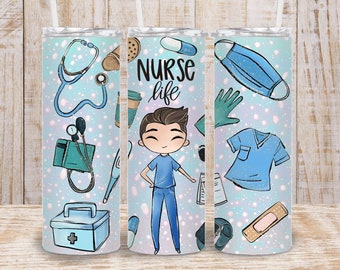 Digitales männliches Krankenschwester-Leben 20 Unzen Tumbler Wrap - PNG Sublimation 300 dpi