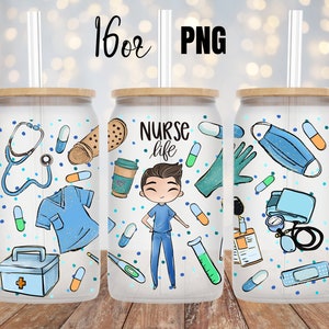 Digitales männliches Krankenschwester-Leben 16 Unzen Glas-Glasdosen-Verpackung - PNG Sublimation