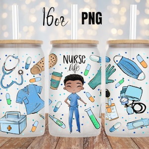 Digitales männliches Krankenschwester-Leben 16 Unzen Glas-Glasdosen-Verpackung - PNG Sublimation