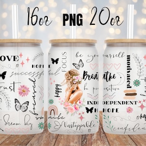 Digitales Glas Glasdose 16 Unze 20 Unze Positive Affirmationen - PNG Glas Sublimation