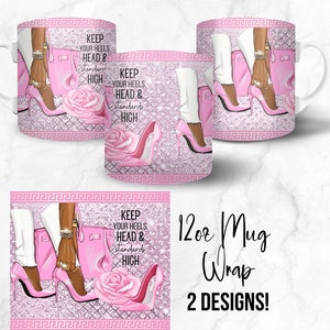 Digital Pink Fashion Legs 12oz Coffee Mug Wrap - PNG Sublimation - Free SVG/PNG Template Included